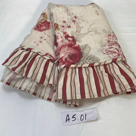 Waverly Garden Room Norfolk Rose Pillow Shams 2 Set Red Floral Stripe Ruffle - Picture 9 of 10